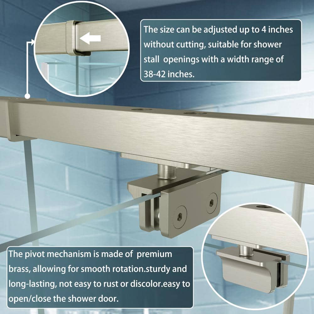 42 in. Brushed Nickel Semi-Frameless Pivot Shower Door