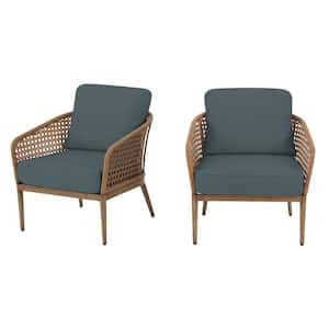 Coral Vista Brown Wicker Outdoor Patio Lounge Chair with Sunbrella Denim Blue Cushions (2-Pack)