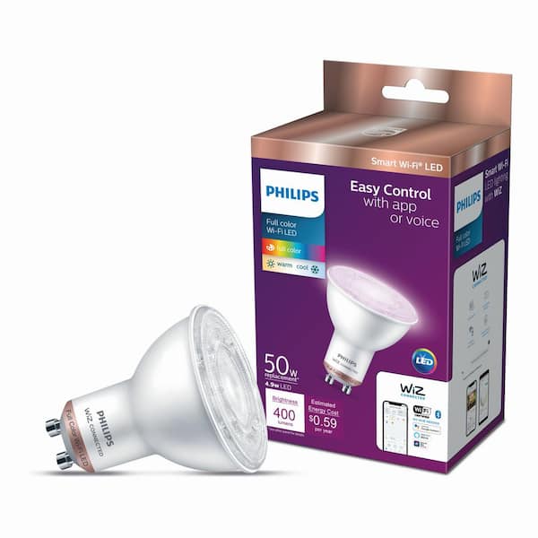 Philips 50-Watt Equivalent MR16 LED Smart Wi-Fi Color Chagning Light Bulb GU10 Base powered by WiZ with Bluetooth 6500K (1-Pack)