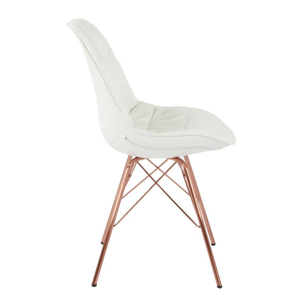 Mid-Century Modern Langdon White Faux Leather Side Chair with Rose Gold Metal Base