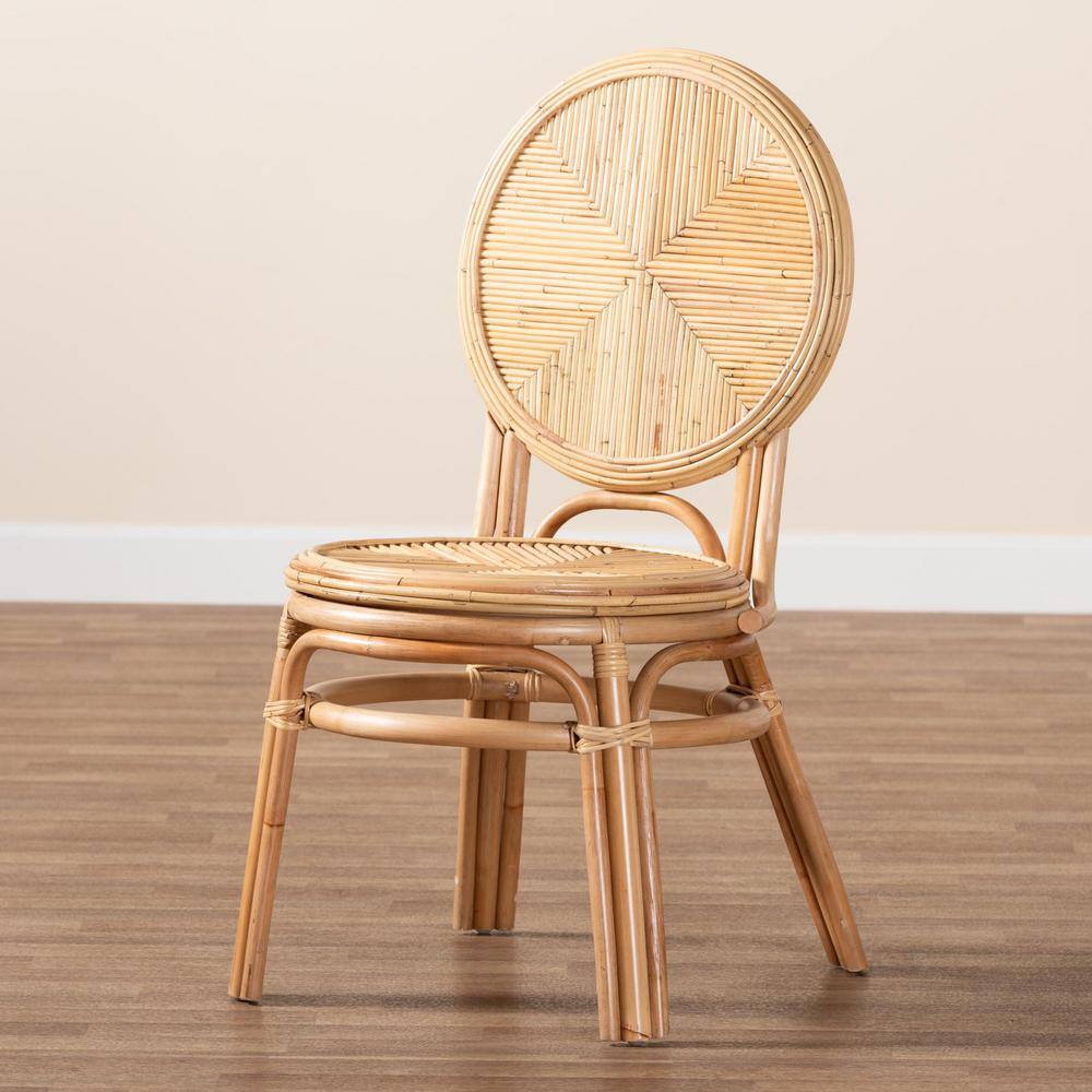 Low Brown Rattan Cane Boho Dining Side Chair