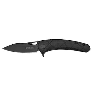 Blaze 2.75 in. Carbonitride Titanium Drop Point Smooth Edge Folding Knife, Quick Launch Bearing System, Black G10 Handle