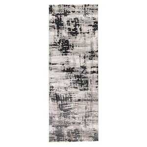 2 X 8 Black and White Abstract Runner Rug
