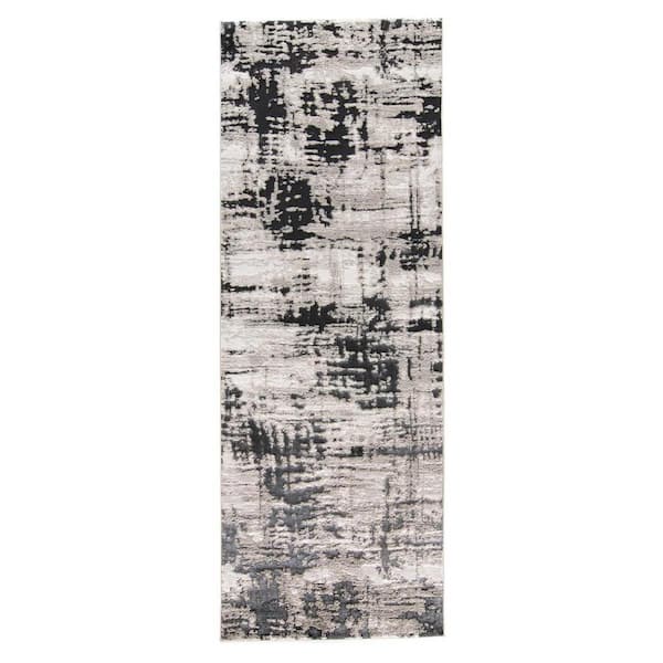 HomeRoots Black and White Abstract 2 ft. x 8 ft. Runner Rug