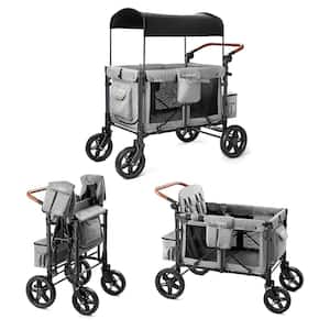 4 Seater Stroller Wagonb Stroller Wagon for 4 Kids Convertible Seats Adjustable Push Pull Handles Removable Canopy