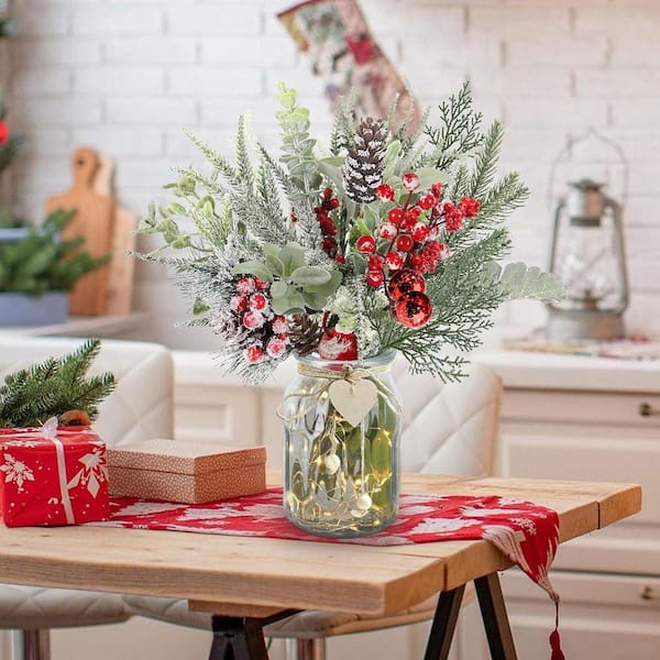 フラワーベース　クリスマス Angel Sar Christmas Holiday Series 13 in. Red Indoor Artificial