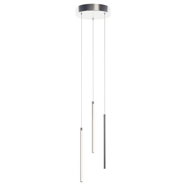 Rosemont 12.75-Watt 3-Light Satin Nickel Shaded Integrated LED Pendant Light with White Acrylic Shade
