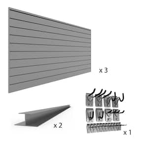 96 in. x 48 in. (96 sq.ft.) PVC Slat Wall Panel Set Light Gray Standard Bundle (3-Pack Panel)