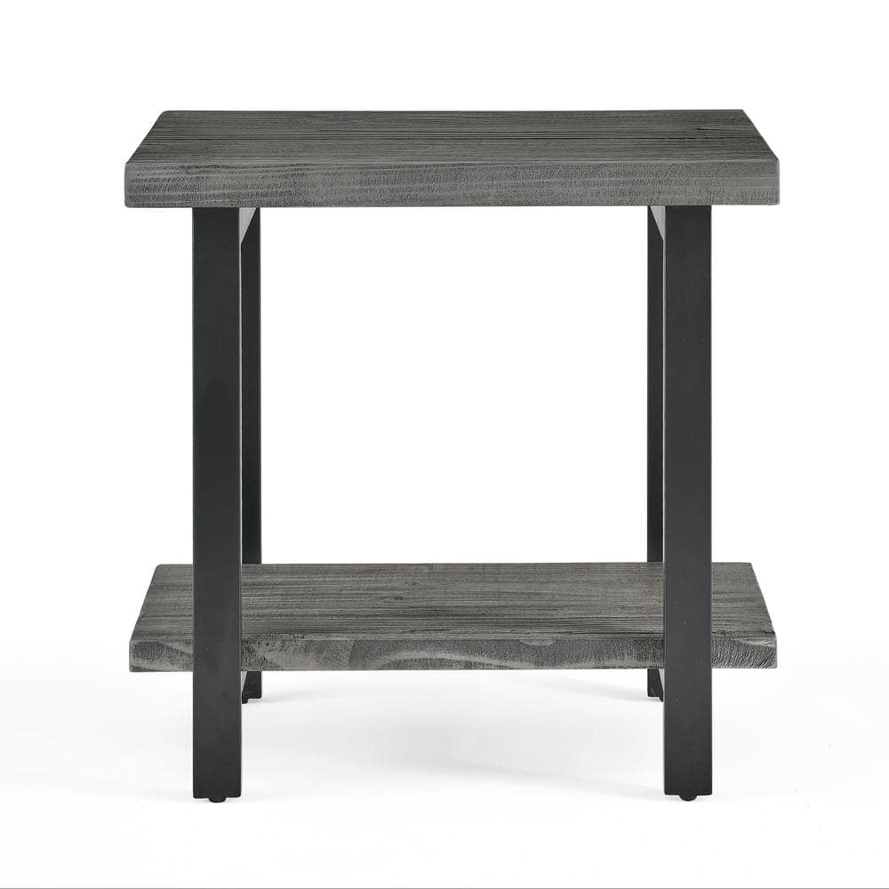 Slate Gray Metal and Reclaimed Wood 2-Tier End Table
