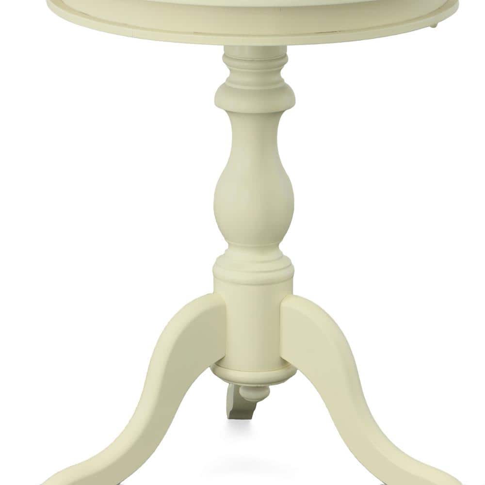 Antique Ivory Round Wood Side Table with Turned Pedestal