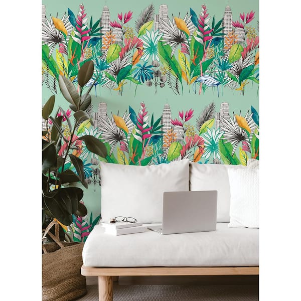 Green Sierra Mint Urban Tropic Wallpaper Sample