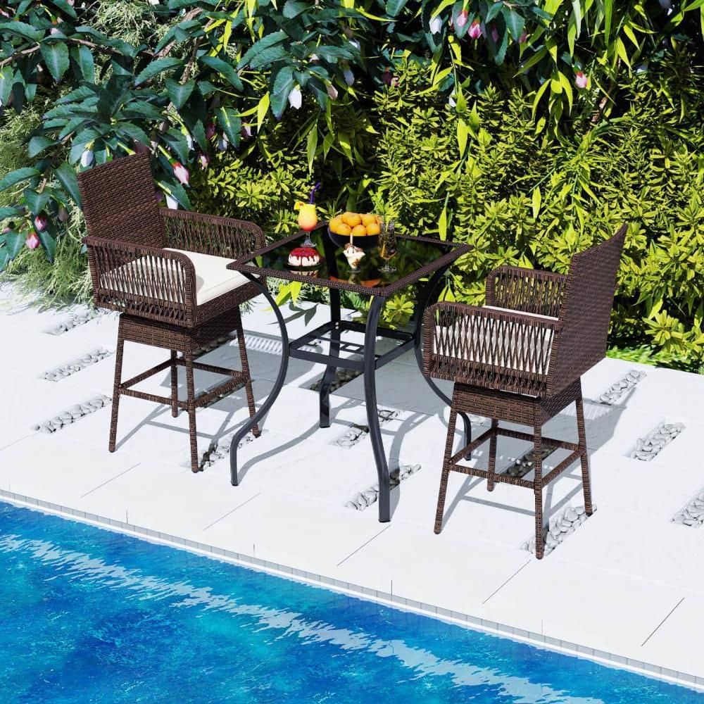 "Swivel Metal Outdoor Bar Stool with Cushion-1 PCS 29"" Patio 360° Swivel Stool with Cross-Woven Armrests, Footrest" price history on PriceWatchPro