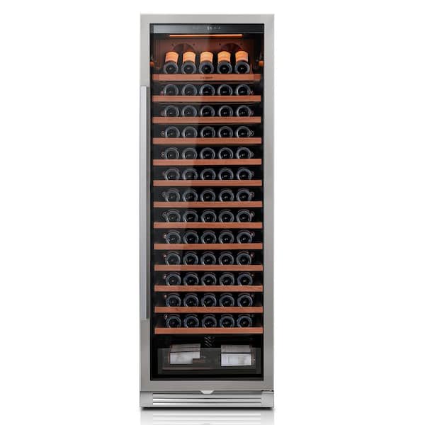 24 in. Single Zone 166-Bottle Built-In Wine Cooler Fridge Wine Refrigerator in Stainless Steel