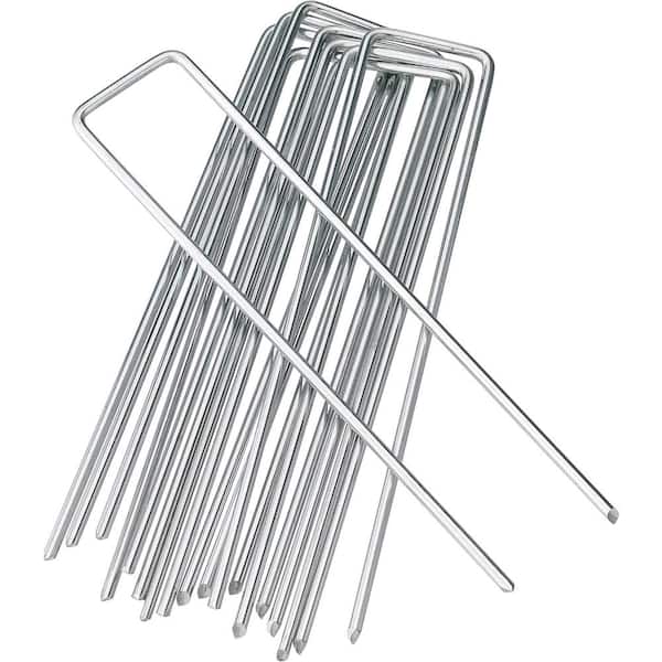 6 in. Silver Hot-Dip Galvanized Landscape Staples, 11-Gauge Plant Cover Stakes, Sturdy Durable Garden Pins (50-Pack)