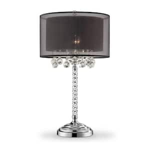 30 in. Contemporary Silver Table Lamp with Black Shade and Crystal Accents