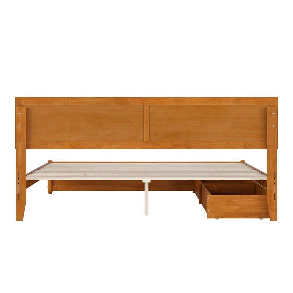 Lylah Walnut Brown Solid Wood Frame King Platform Bed with Panel Footboard and Storage Drawers - thumbnail 5