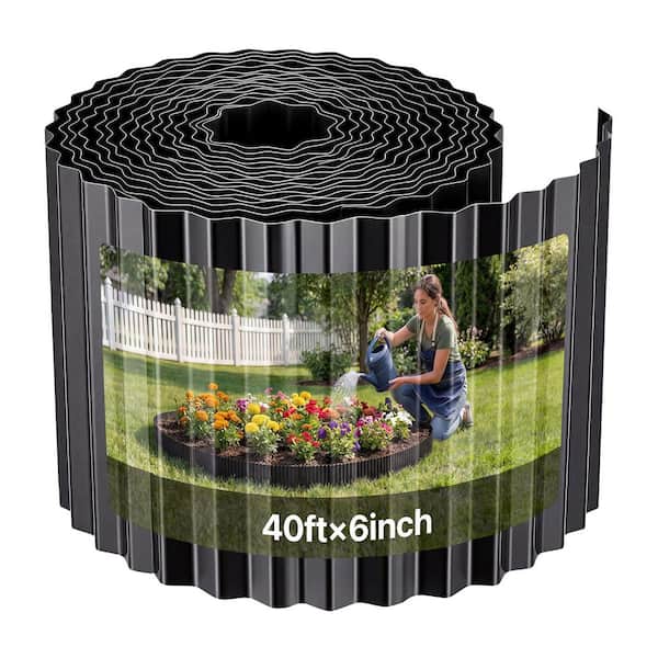 40 ft. L x 6 in. W x 0.01 in. H, Galvanized Steel Landscape Edging, Bendable Metal Garden Border, Easy Install, Black
