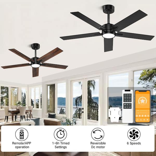 52 in. Indoor/Covered Outdoor Black Modern Ceiling Fan with Adjustable Color Temperature Light and Remote