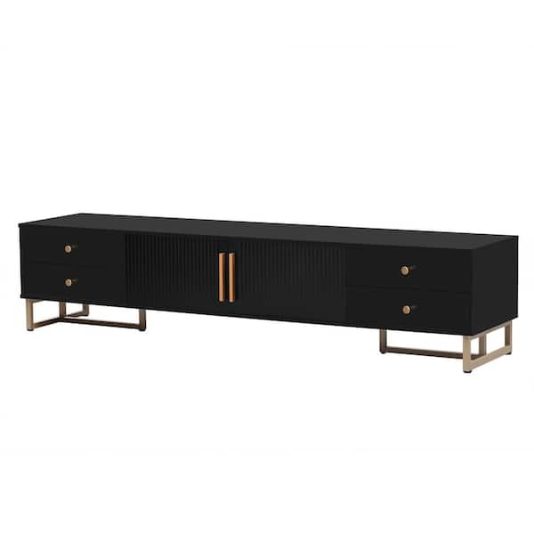 Harper & Bright Designs Modern Wave Groove Pattern Black TV Stand Fits ...