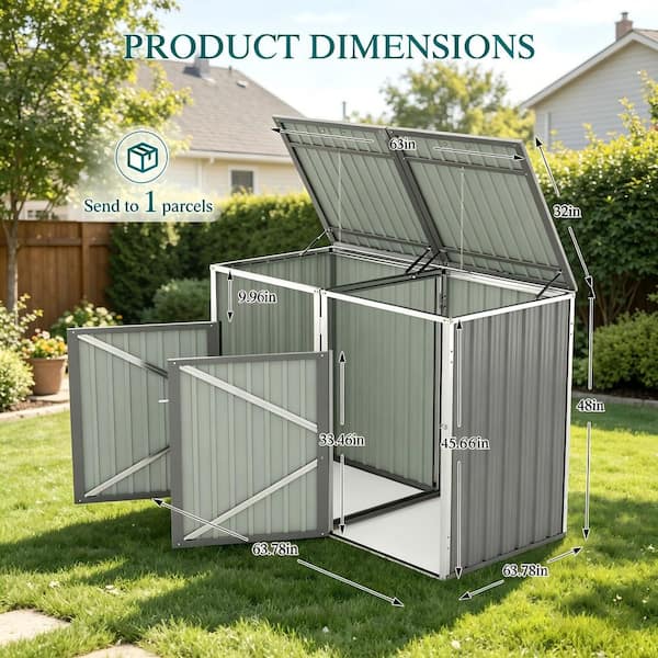 63.78 in. W x 32 in. D x 48 in. H Gray Galvanized Steel Trash Can