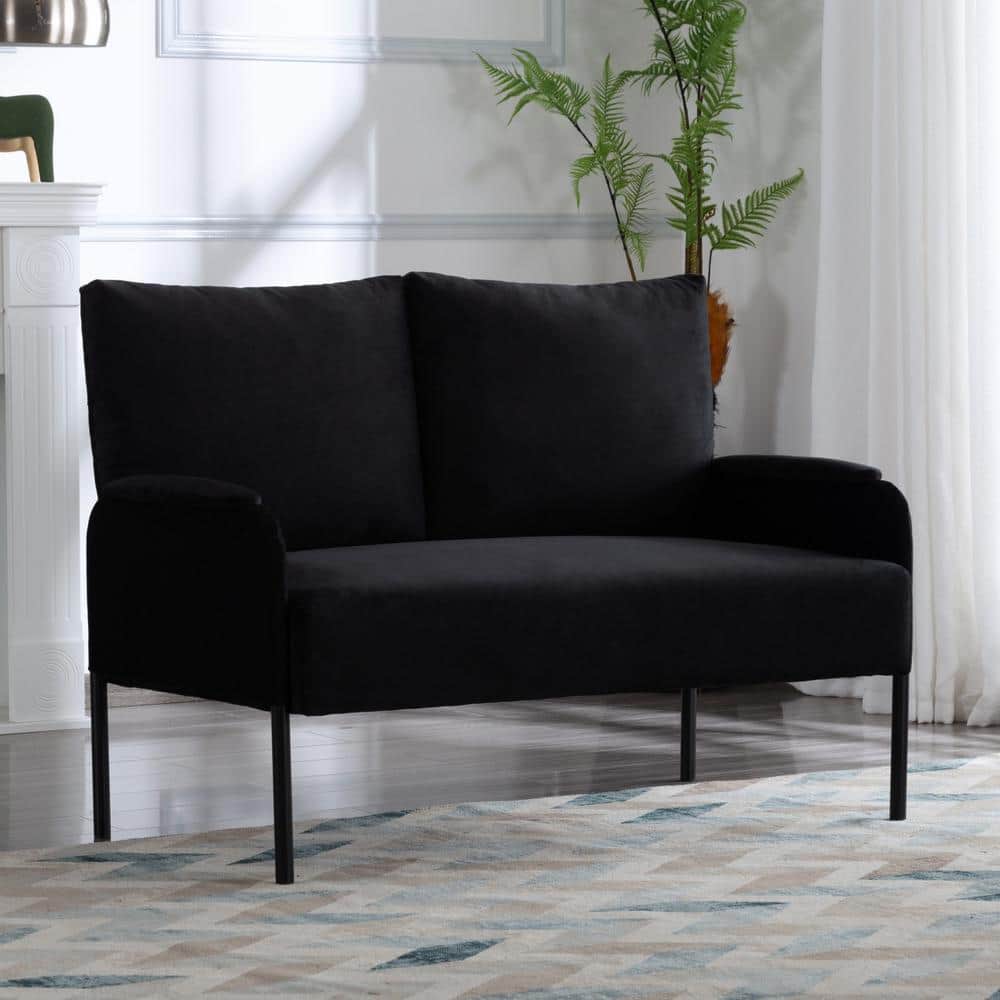 45.7 in. W Square Arm Velvet Modern Rectangle Sofa in. Black