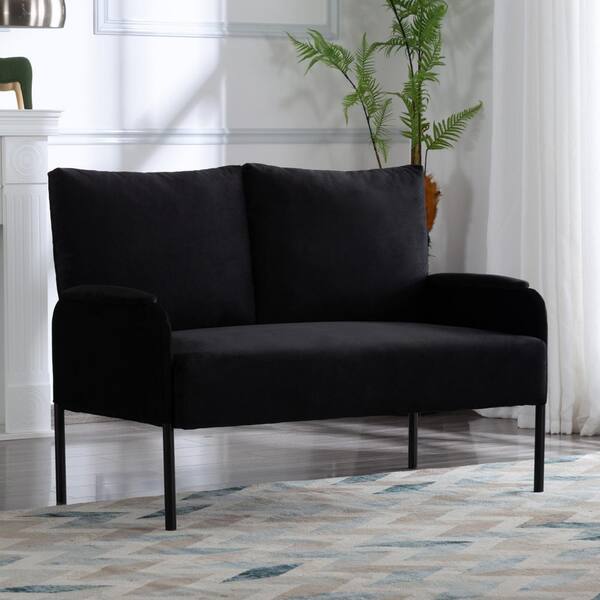 AndMakers 45.7 in. W Square Arm Velvet Modern Rectangle Sofa in. Black