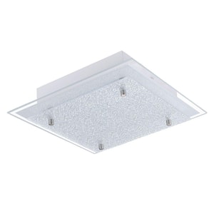 Priola 11 in. W x 3.125 in. H Matte Nickel Integrated LED Semi-Flush Mount with Frosted and Clear Glass Shade