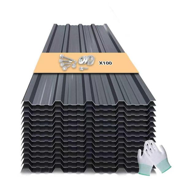 1.47 ft. x 3.54 ft. 10 Piece Gray Metal Roof Panels Raised Rib 29-Gauge Galvanized Steel for Construction Rust Resistant