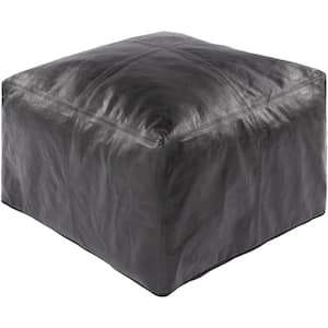 Cleyera Solid Black Leather Rectangle Accent Pouf