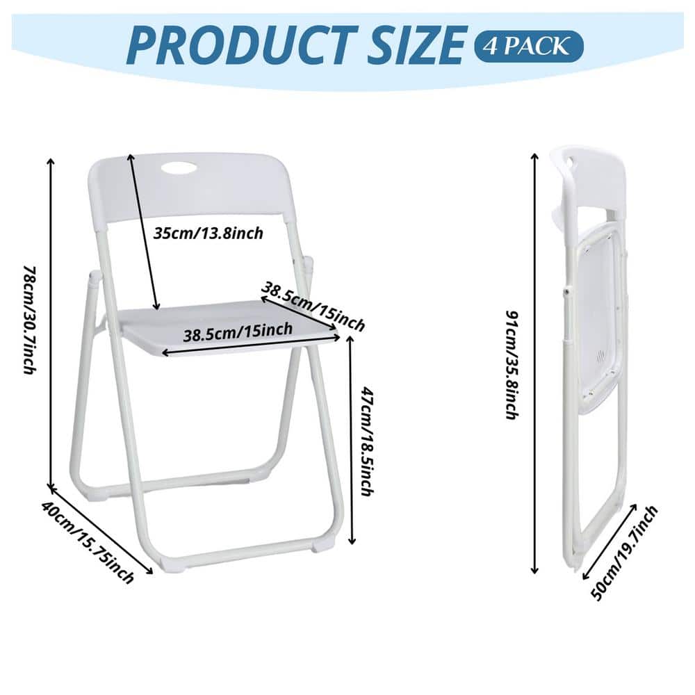 White Plastic Armless Folding Office Chairs, Set of 4