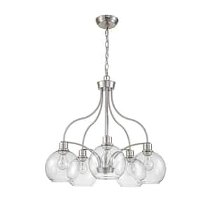 Jacob 5-Light Brushed Nickel Contemporary Dinning Room Chandelier with Clear Glass Shade
