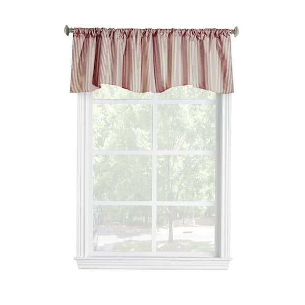 THERMALOGIC Ticking Stripe Burgundy Polyester Smooth 60 in. W x 18 in. L Rod Pocket Indoor Room Darkening Valance (1-Valance)