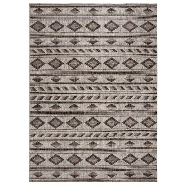 SAFAVIEH Courtyard Gray/Black 9 ft. x 12 ft. Striped Indoor/Outdoor ...