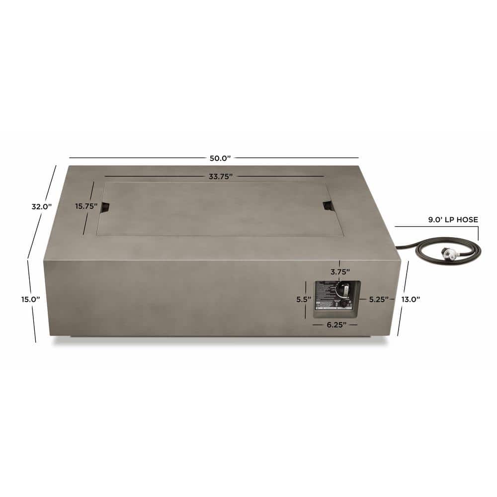 Mist Gray Rectangular Gas Fire Pit Table with Lava Rocks