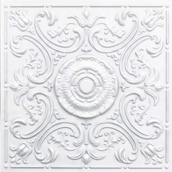 FROM PLAIN TO BEAUTIFUL IN HOURS Venice White Matte 2 ft. x 2 ft. PVC Glue up or Lay in Faux Tin Ceiling Tile (40 sq. ft./Case)