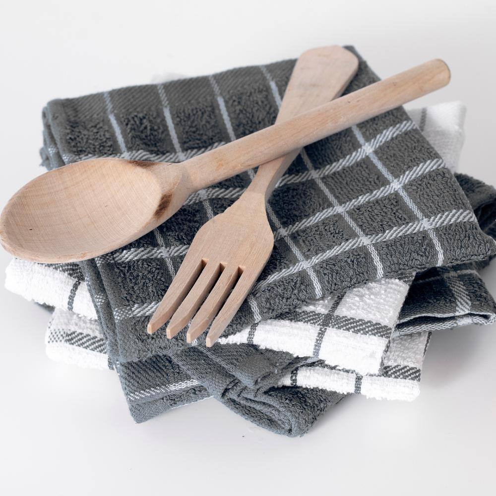 Gray Terry Cotton Check Dish Cloth Set of Six