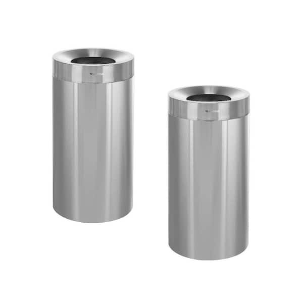 Alpine Industries 27 Gal. Heavy-Gauge Stainless Steel Round Open Top Vented Commercial Garbage Trash Can (2-Pack)
