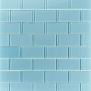 Contempo Turquoise 3 in. x 6 in. x 8 mm Polished Glass Subway Floor and Wall Tile (32 pieces 4 sq.ft./Box)