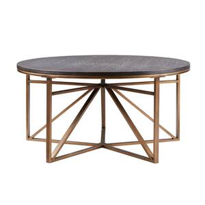 Kayden 34 in. Antique Bronze Round Wood Coffee Table