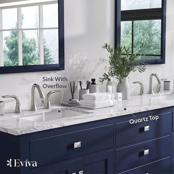 Eviva Navy 36 inch Deep Blue Bathroom Vanity with White Carrera Counter-top  and White Undermount Porcelain Sink