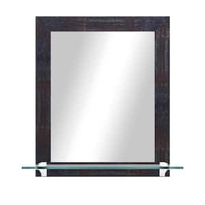 21.5 in. W x 25.5 in. H Framed Rectangle Steel Brass Vertical Mirror with Tempered Glass Shelf and White Brackets