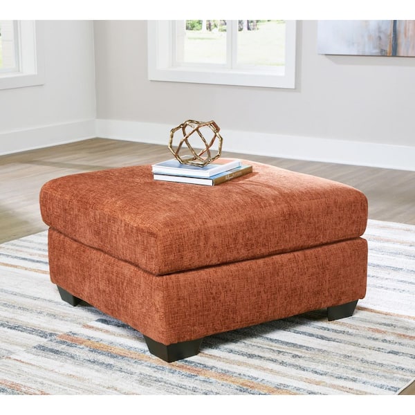 Signature DESIGN BY ASHLEY Aviemore Orange Polyester Square Cocktail Medium Ottoman