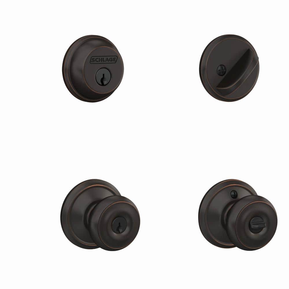 Schlage Aged Bronze Single Cylinder Deadbolt with Georgian Entry Door Knob  Combo Pack FB350 V GEO 716 The Home Depot
