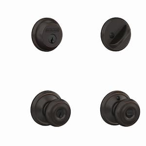 Schlage Georgian Satin Nickel Solid Brass Knob and Single Cylinder Deadbolt  ANSI Grade 2 1-3/4 in. & Reviews