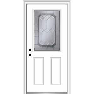 Majestic 32 in. x 80 in. Right-Hand Inswing 1/2 Lite 2-Panel Decorative Primed Fiberglass Prehung Front Door