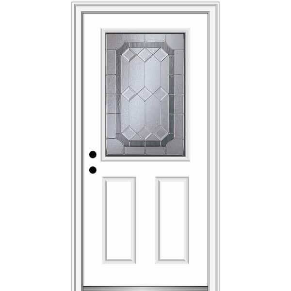 MMI DOOR Majestic 32 in. x 80 in. Right-Hand Inswing 1/2 Lite 2-Panel Decorative Primed Fiberglass Prehung Front Door
