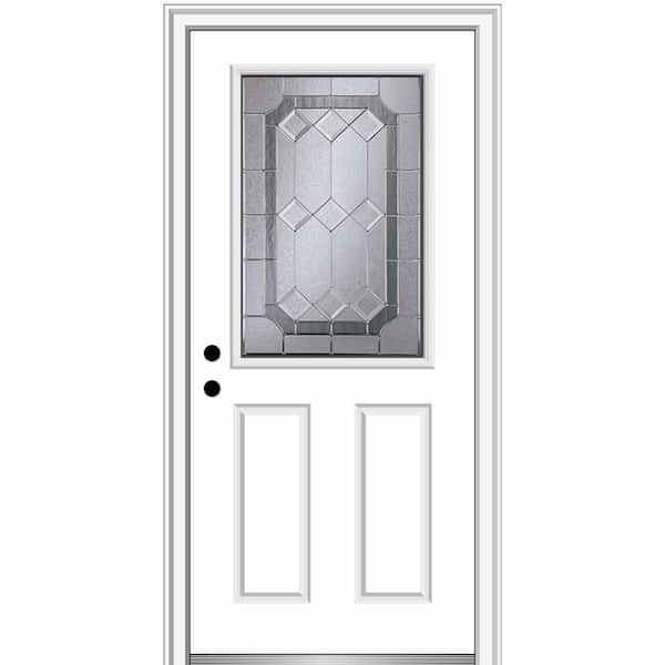 MMI Door Majestic 36 in. x 80 in. Right-Hand Inswing 1/2 Lite 2-Panel Decorative Primed Fiberglass Prehung Front Door