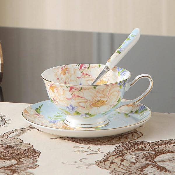 Panbado 6.5 oz. Cups and Saucers Sets with Spoons Champagne Rose Blue  Patterned Multicolors 3-Pieces Set Tea Cup Porcelain Mugs BC-CC-022 - The  Home Depot