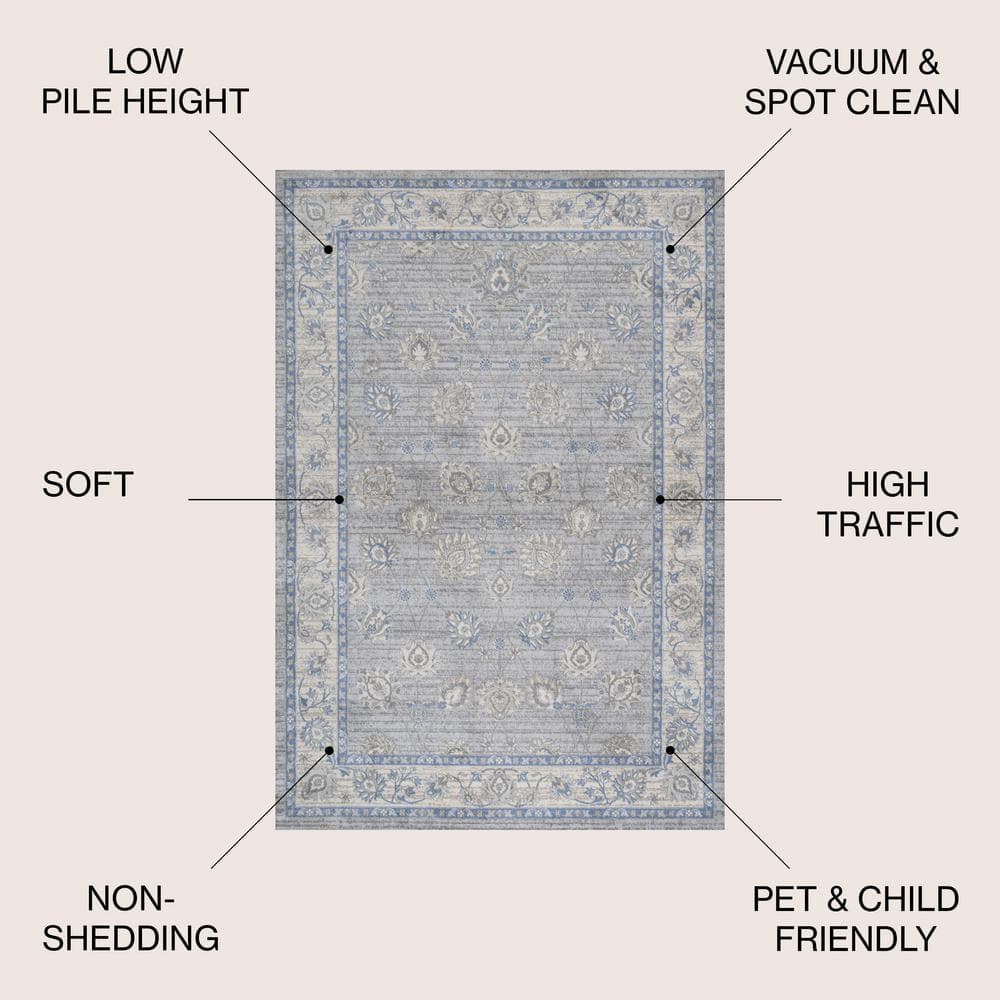 Gray/Blue Vintage Oushak-Inspired Easy-Care Area Rug