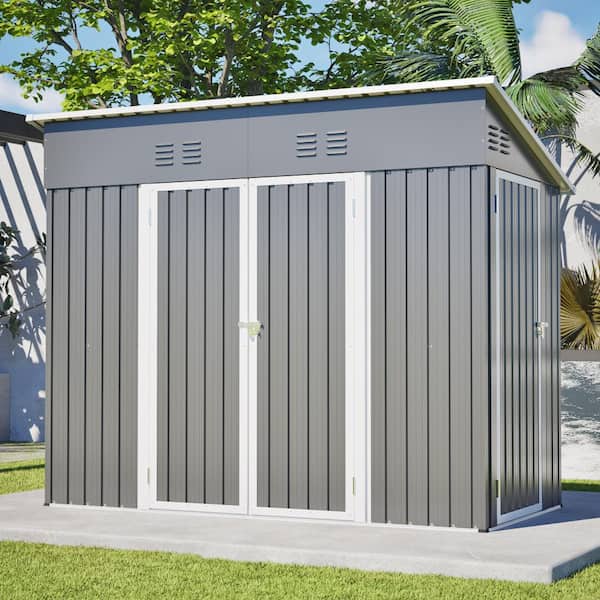 8 ft. W x 4 ft. D Outdoor Metal Storage Shed with Foundation and 3 Doors (27 sq. ft.)